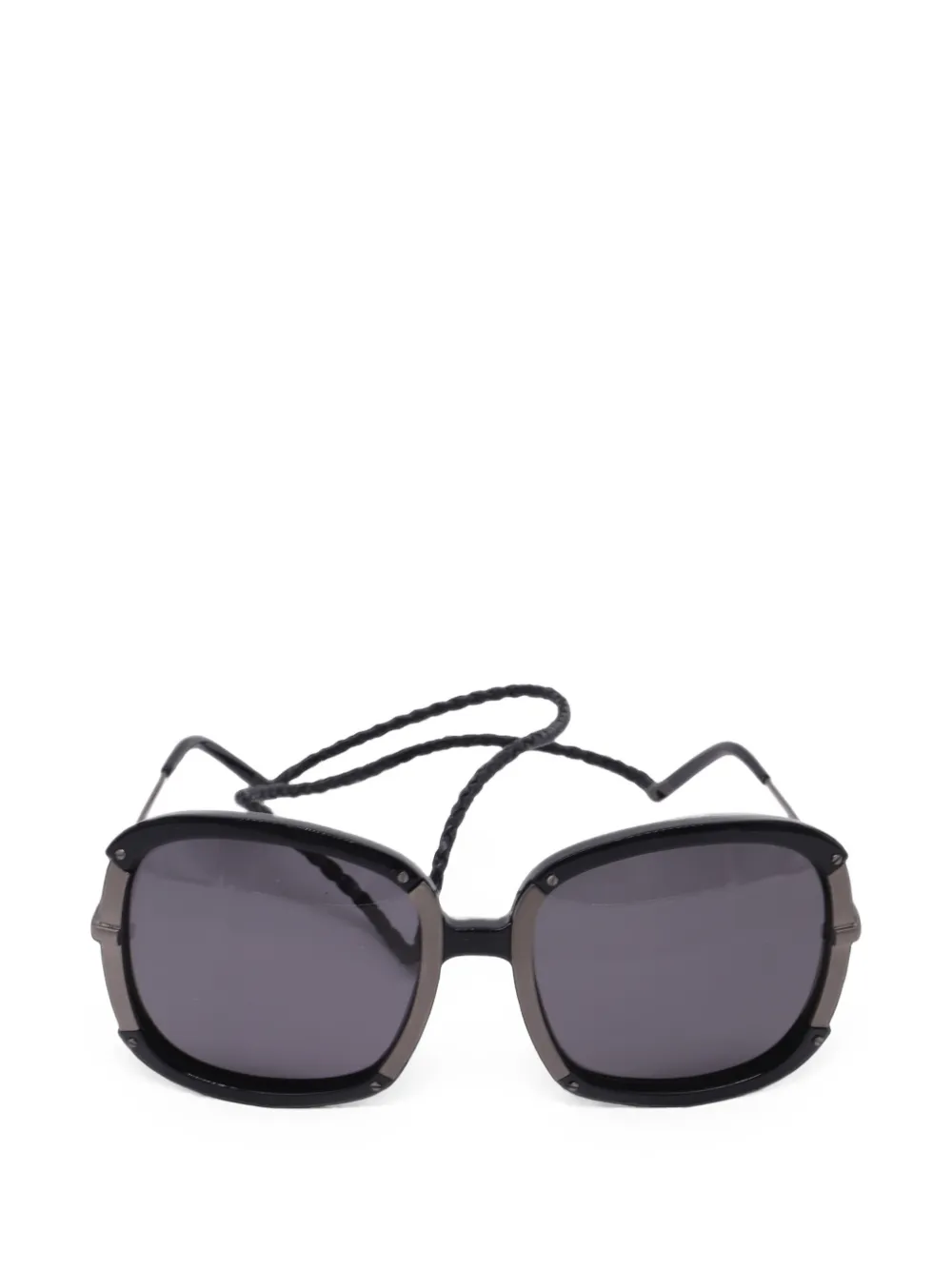 Bottega Veneta Pre-Owned Intrecciato strap square sunglasses - Nero