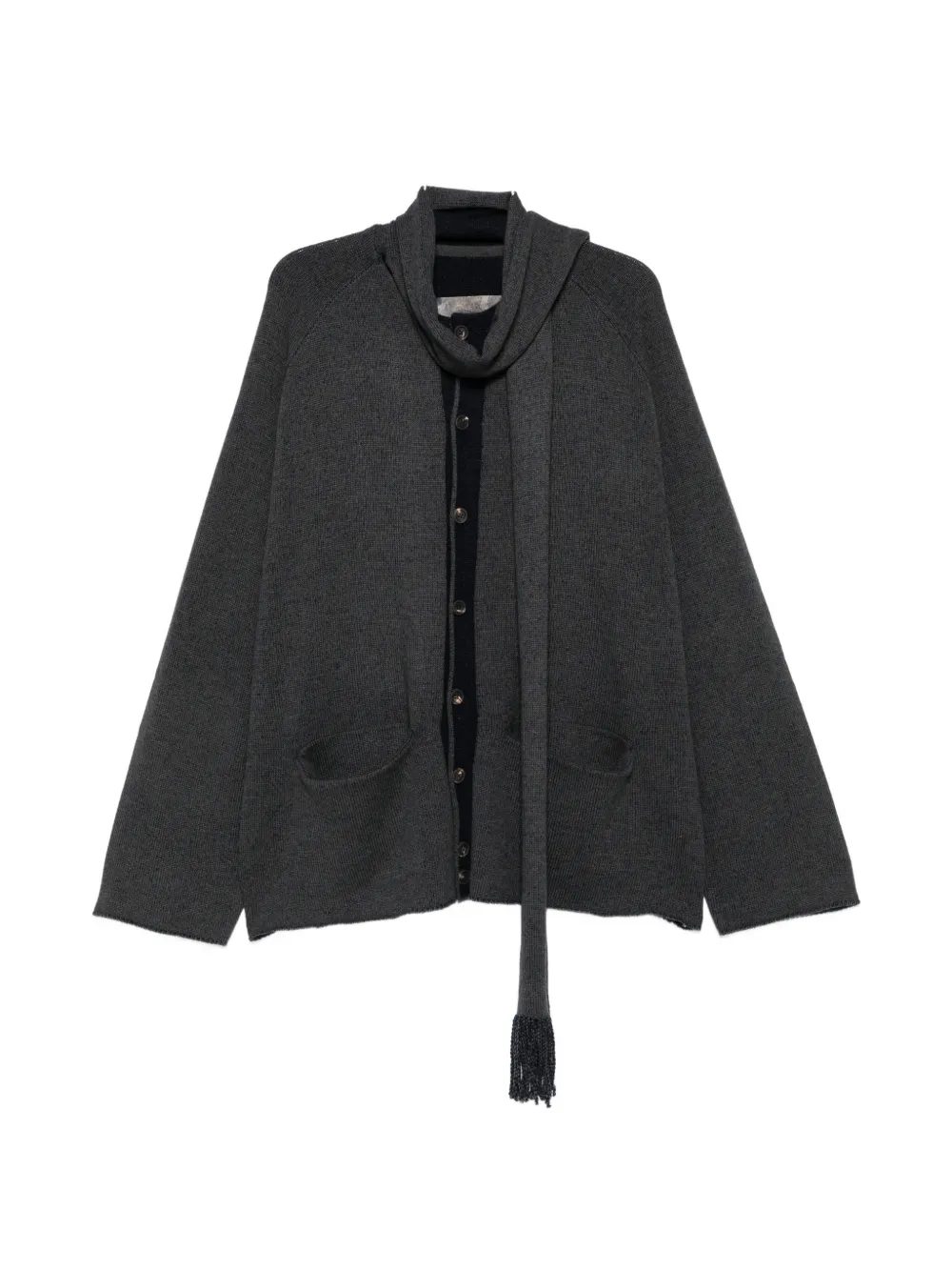 Ziggy Chen scarf-detail long-sleeve cardigan - Grigio