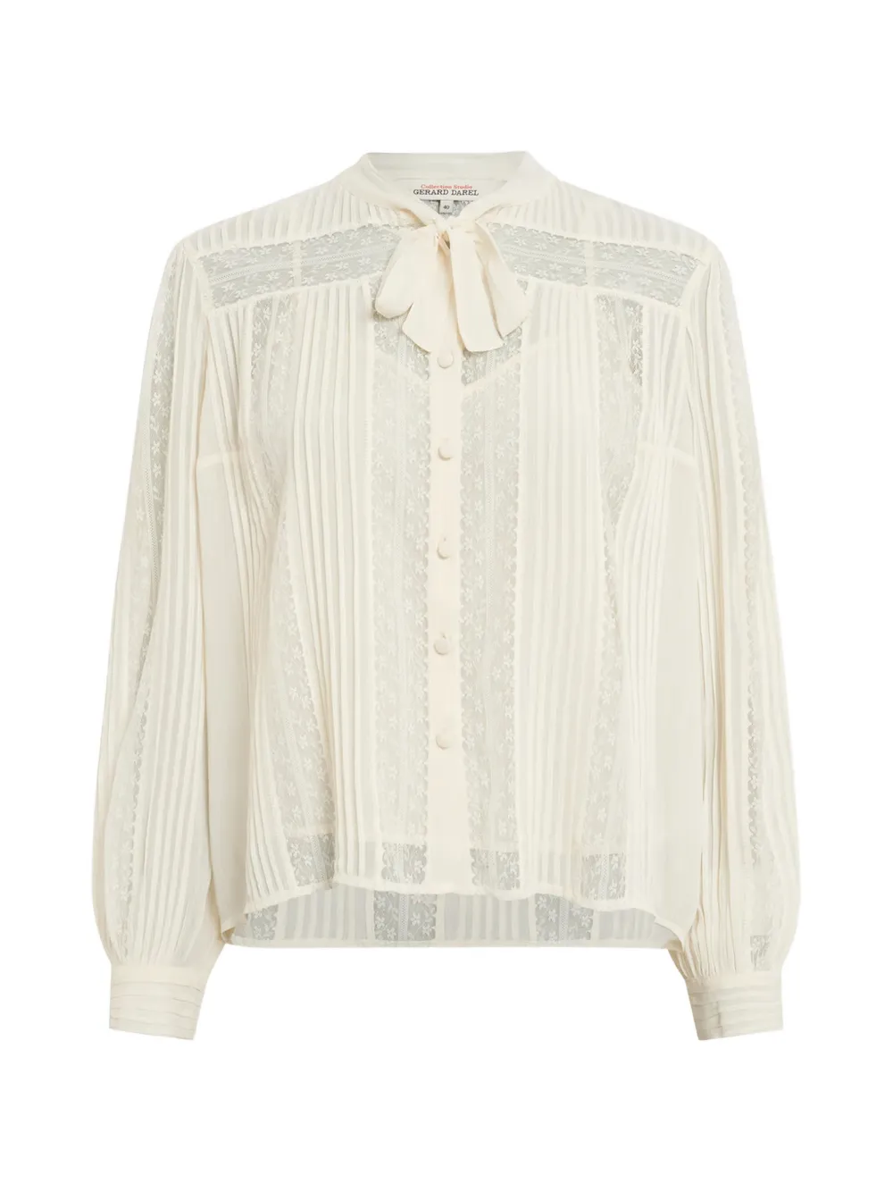 Gerard Darel Cyrana Pussy-bow Lace-panel Blouse In White
