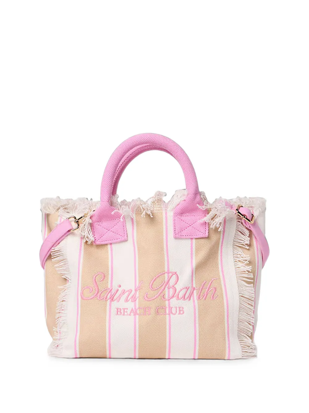MC2 Saint Barth Kids Colette gestreepte shopper met franje Beige