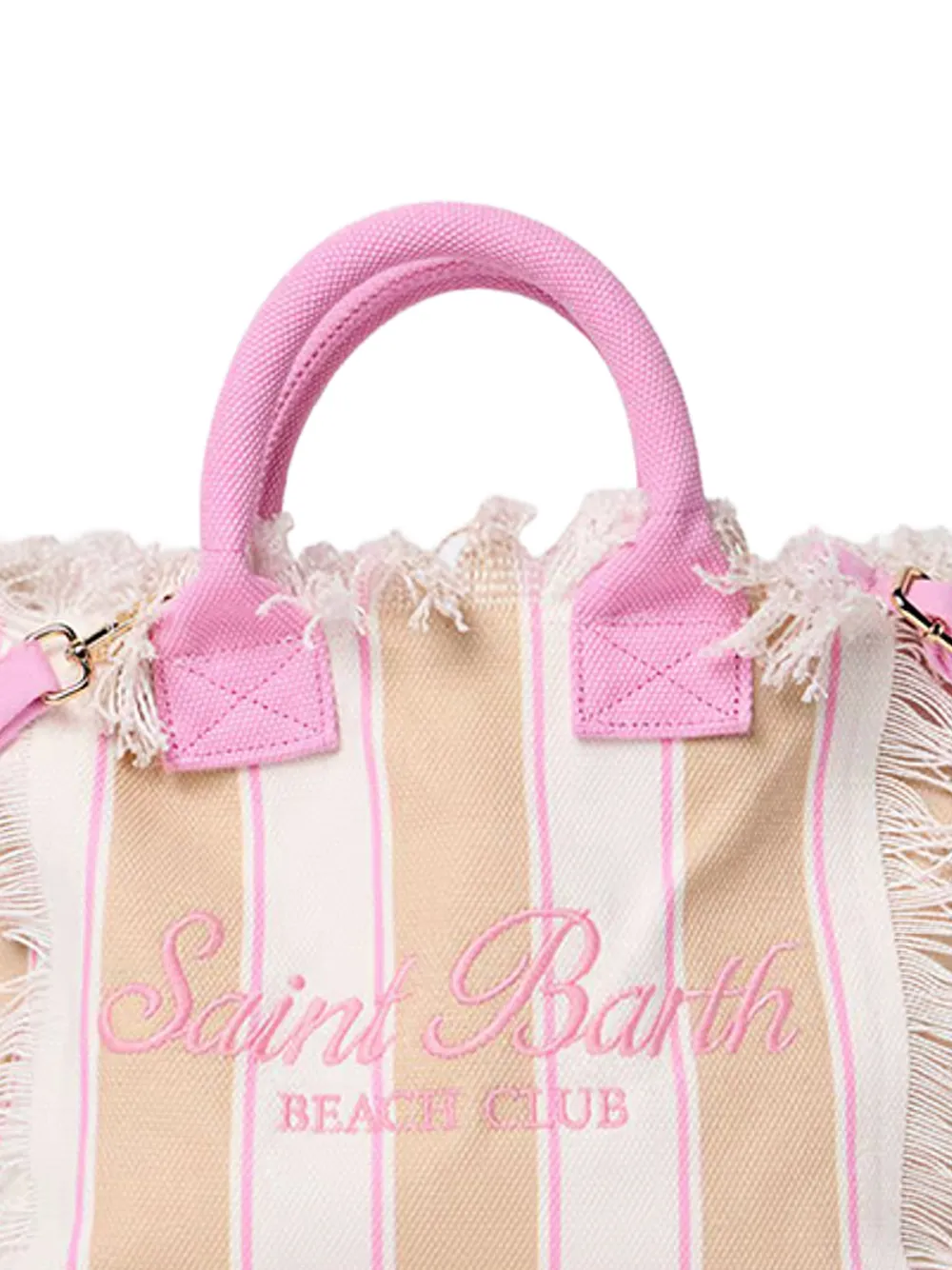 MC2 Saint Barth Kids Colette gestreepte shopper met franje Beige