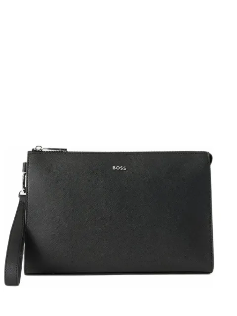 BOSS logo-plaque leather clutch bag