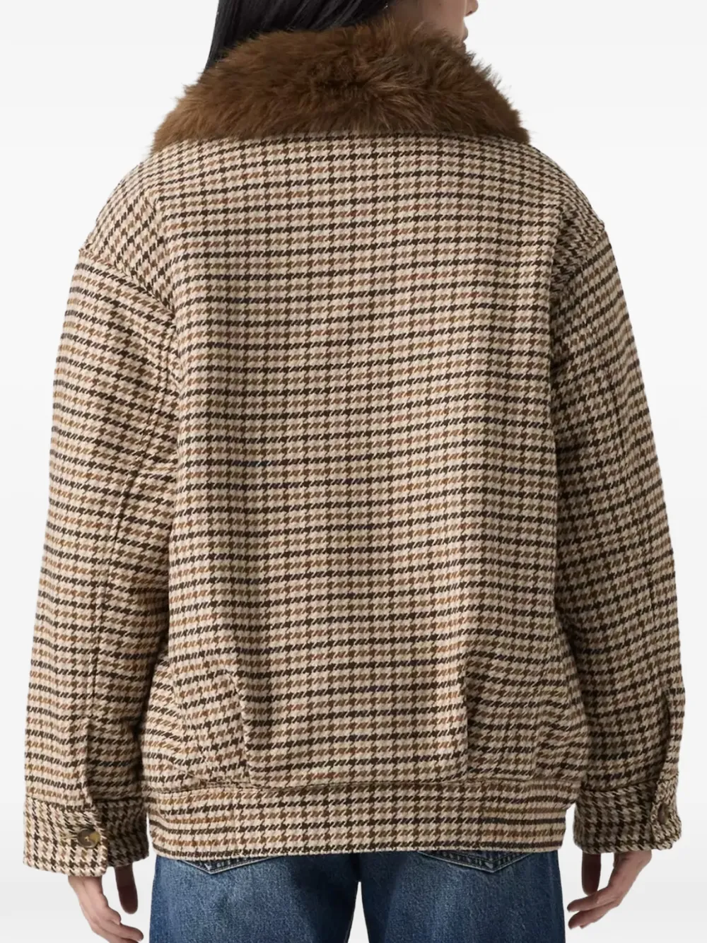 Levi's Billie jack met pied-de-poule print en kraag van imitatiebont Beige