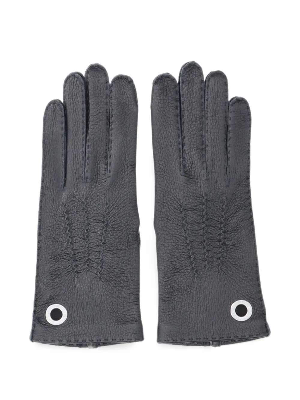 AMI Paris eyelet-embellished grained leather gloves Zwart