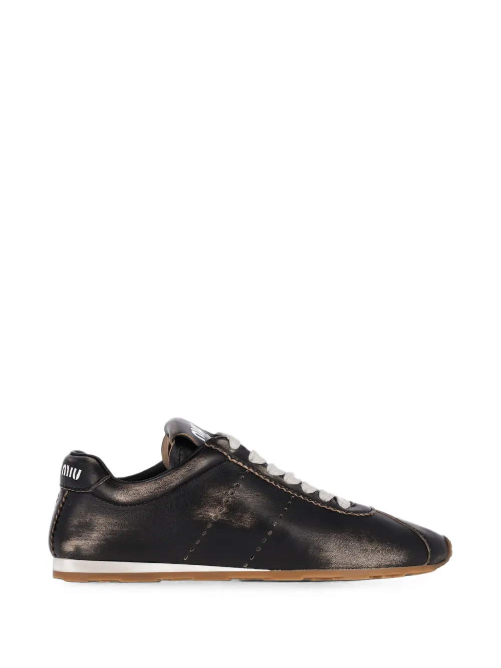 Miu Plume distressed-effect leather sneakers Zwart