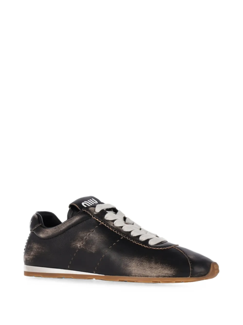 Miu Plume distressed-effect leather sneakers Zwart