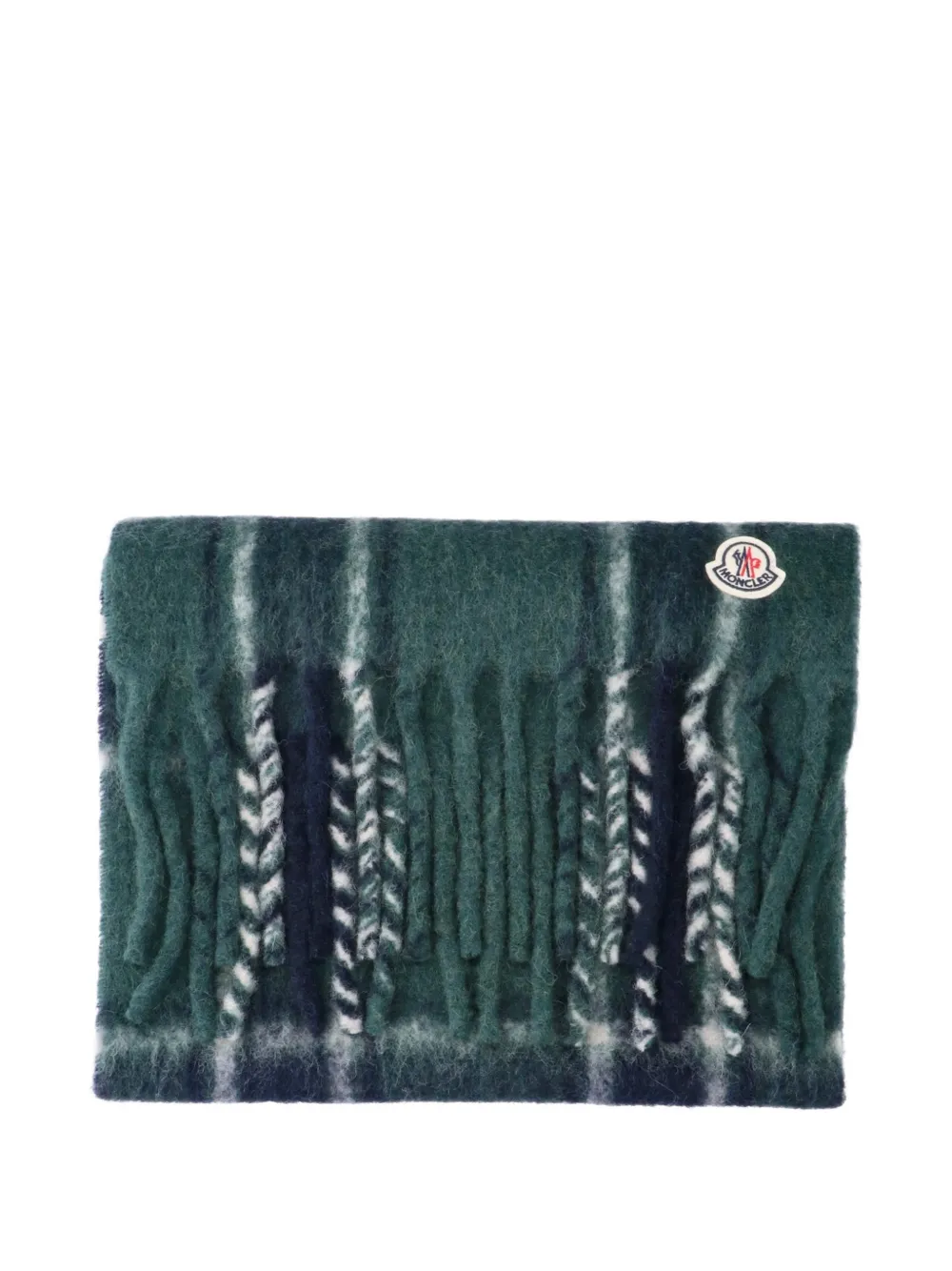 Moncler check-pattern fringed scarf Groen