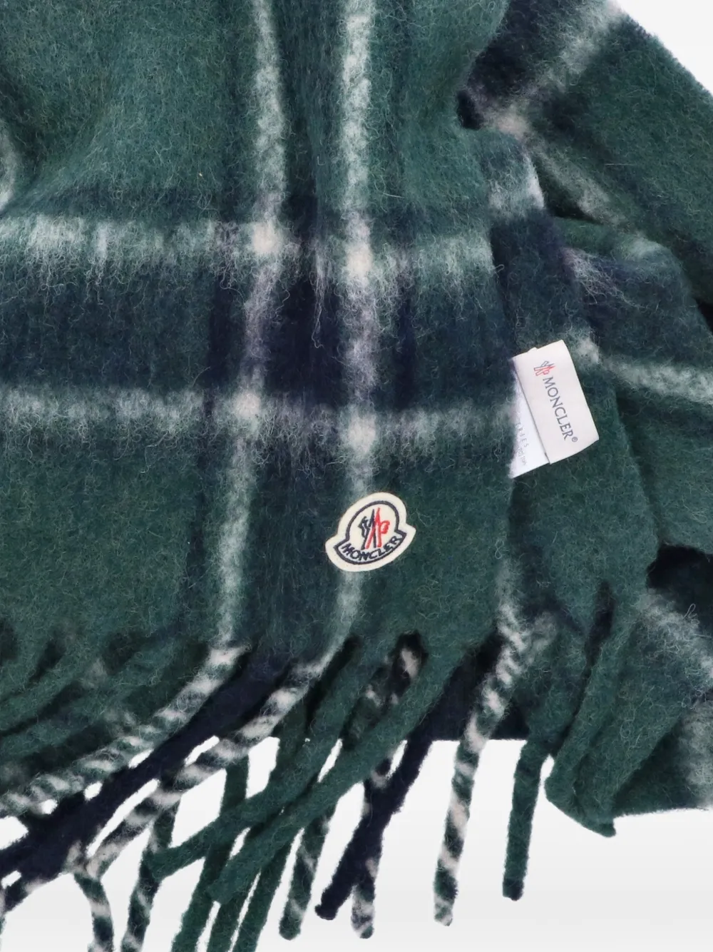 Moncler check-pattern fringed scarf Groen