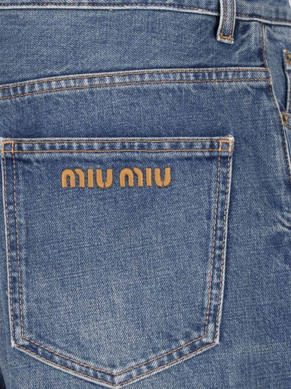 Miu logo-embroidered straight-leg jeans Blauw