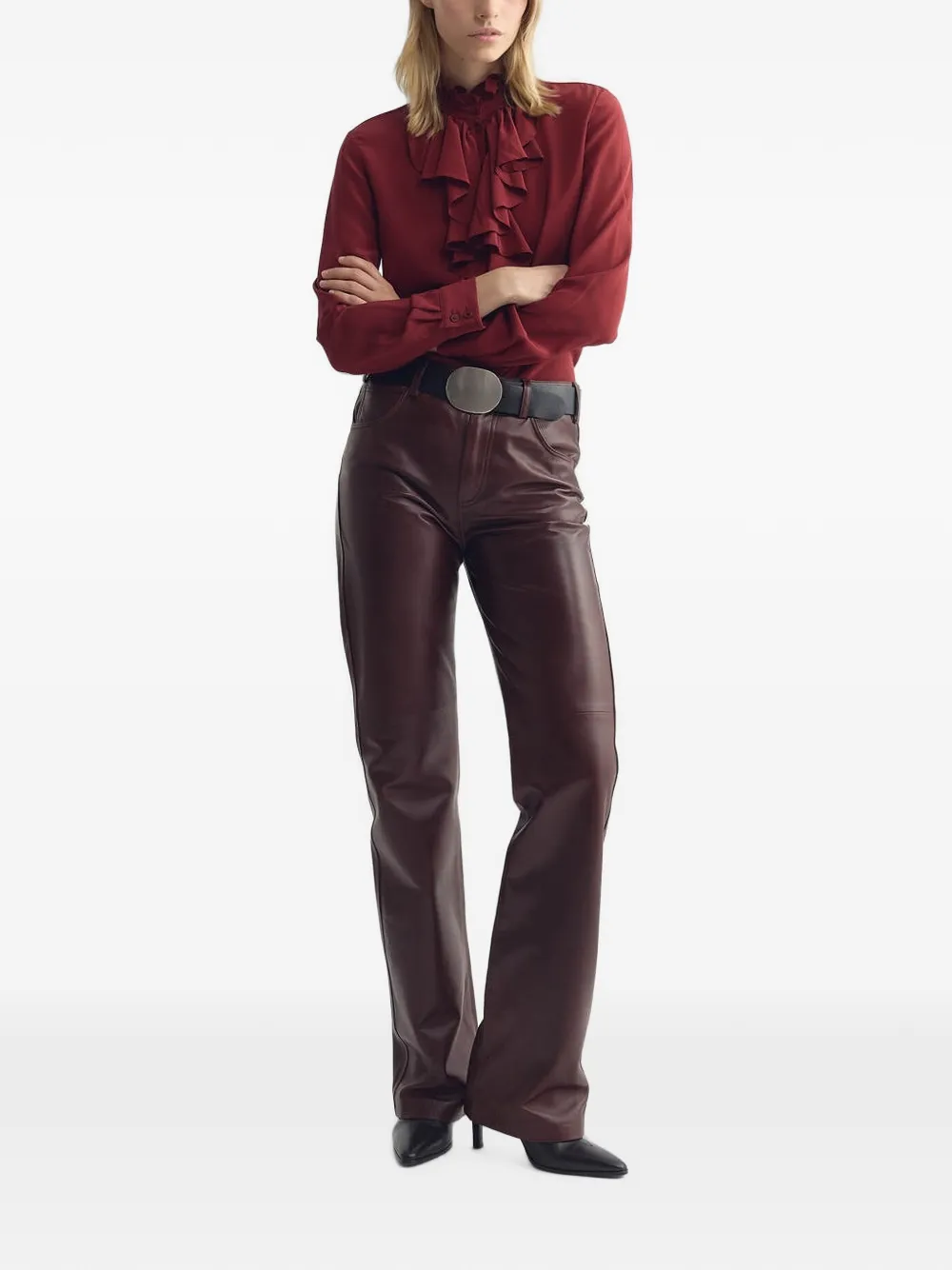 Nili Lotan Lily zijden blouse met ruches Rood