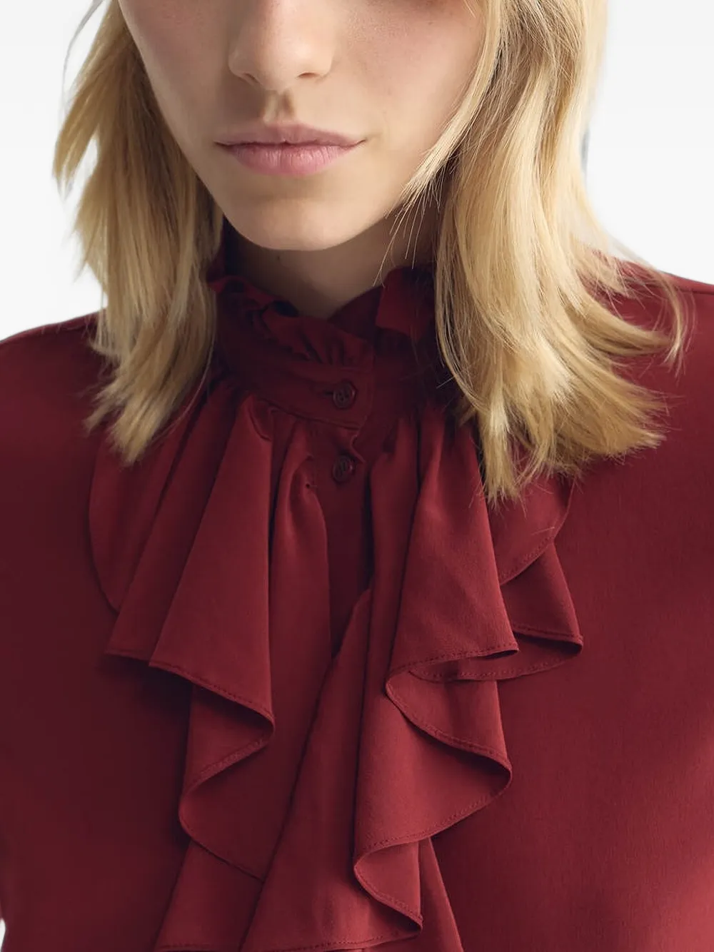 Nili Lotan Lily zijden blouse met ruches Rood