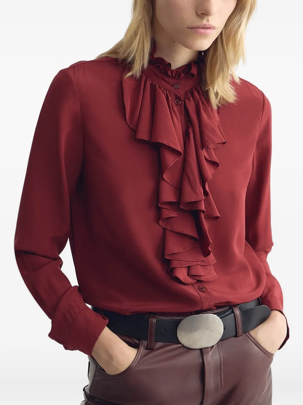 Nili Lotan Lily zijden blouse met ruches Rood