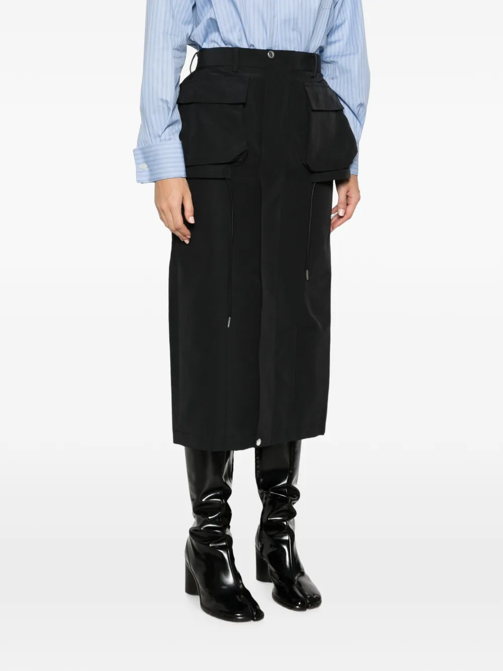 sacai utility-pocket peplum midi skirt Zwart