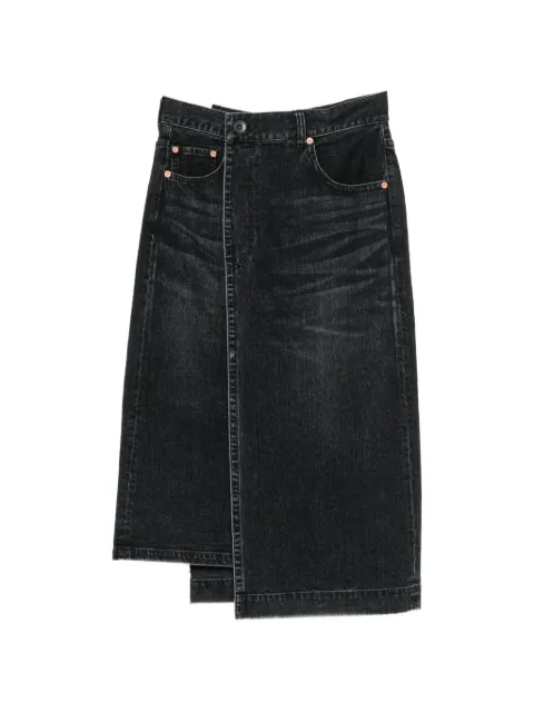 sacai asymmetric-hem denim midi skirt