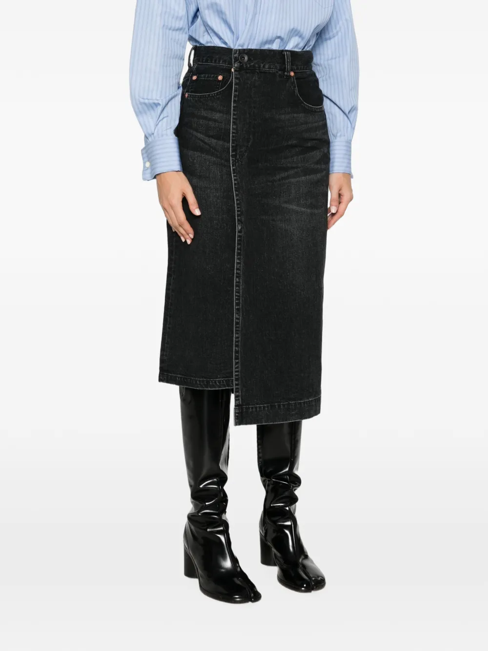 sacai Midi-rok met asymmetrische afwerking Blauw