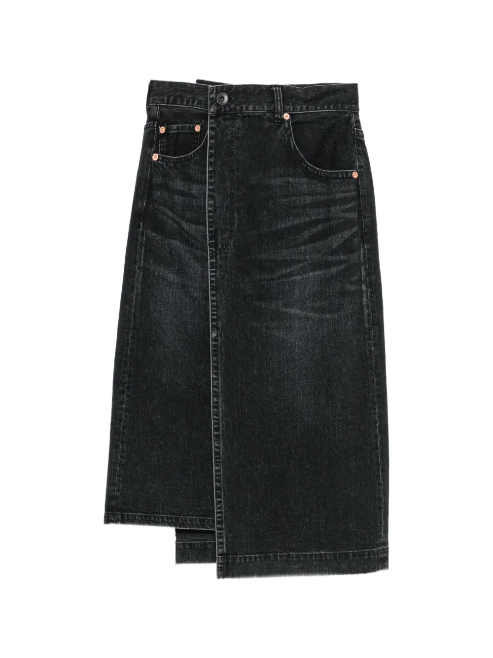 sacai asymmetric-hem denim midi skirt
