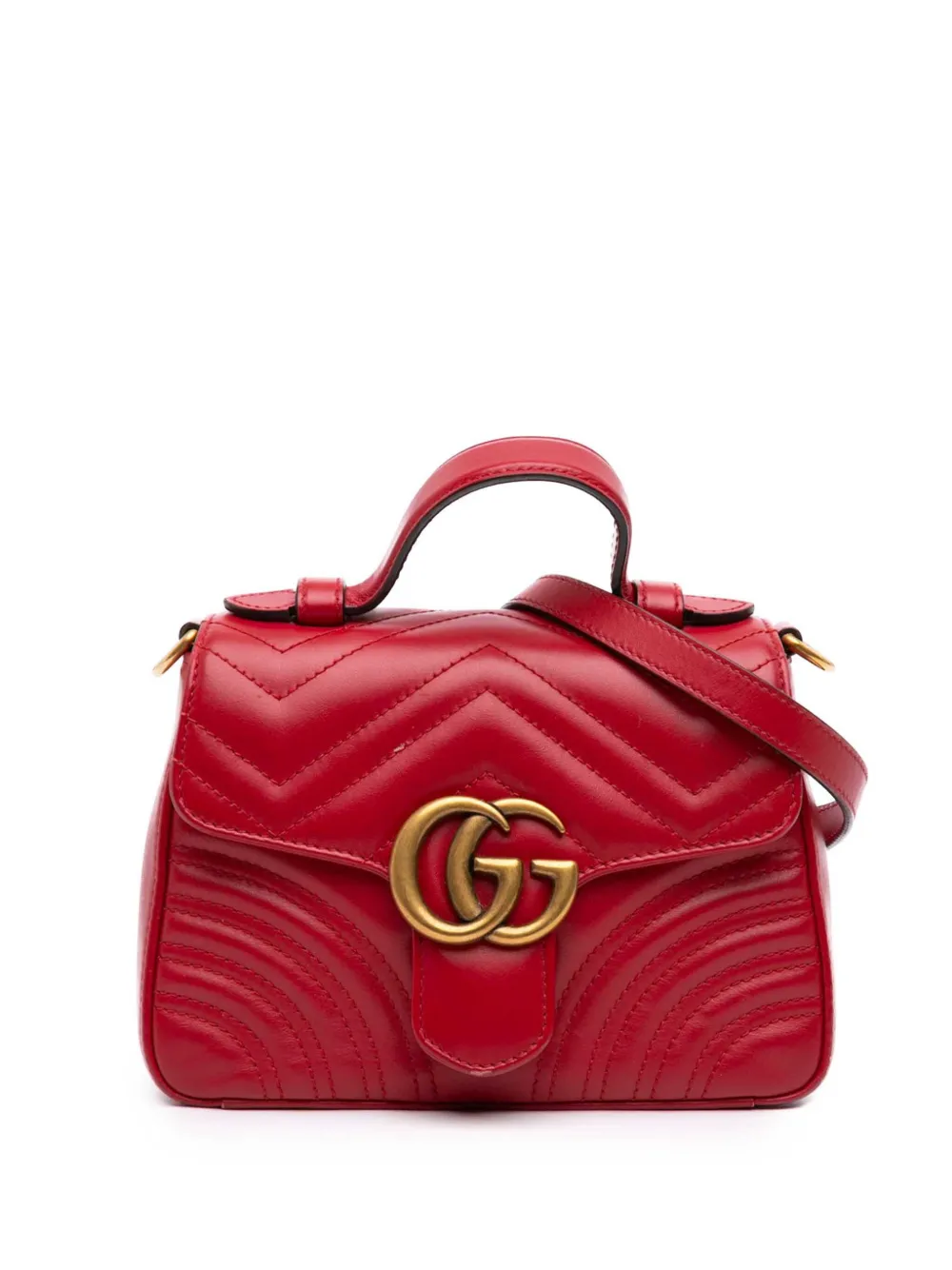 Gucci Pre-Owned 2016-2026 Mini GG Marmont Matelasse Leather Top Handle Bag satchel - Rosso