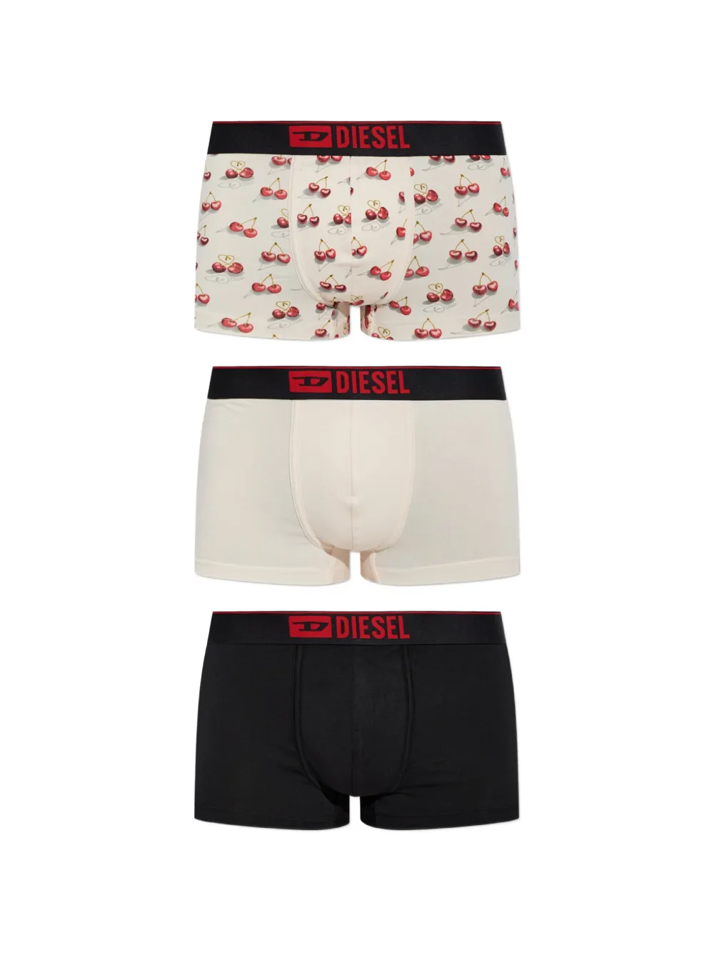 Diesel Damien-gft Cherry-print Boxer Briefs (set Of Three) In Neutrals