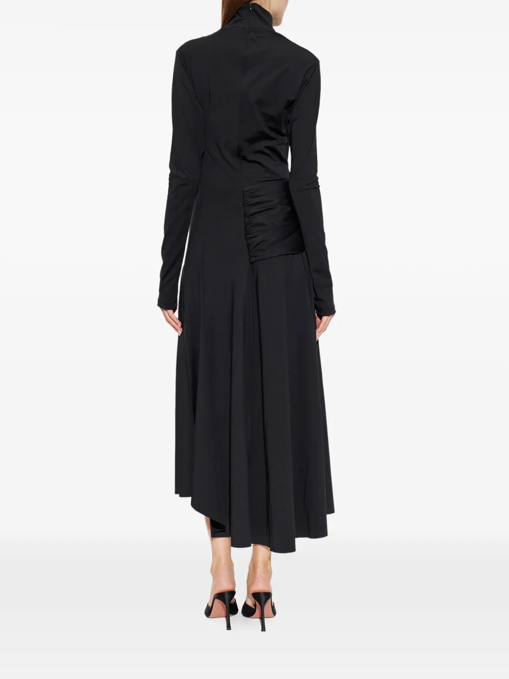 Victoria Beckham midi-jurk met geknoopt detail en gesmockte afwerking Zwart