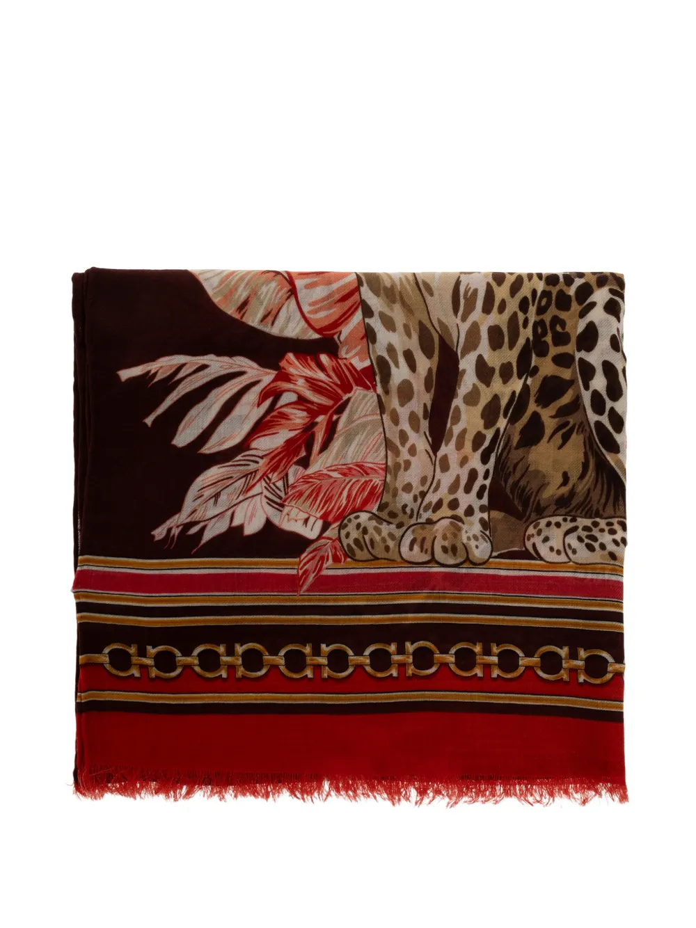Ferragamo leopard-print fringed scarf - Marrone