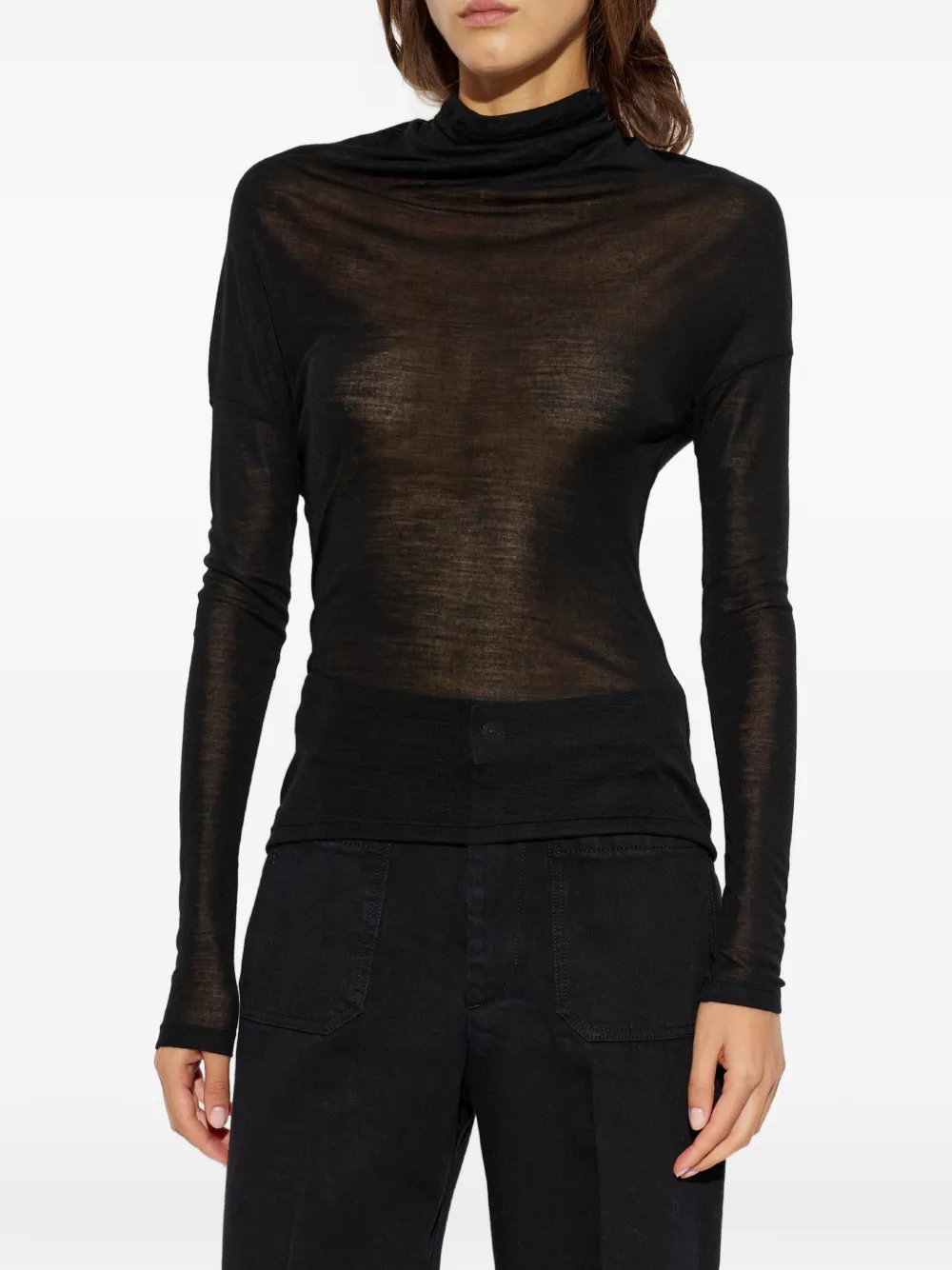Victoria Beckham Doorzichtige top met gedrapeerde hals Zwart