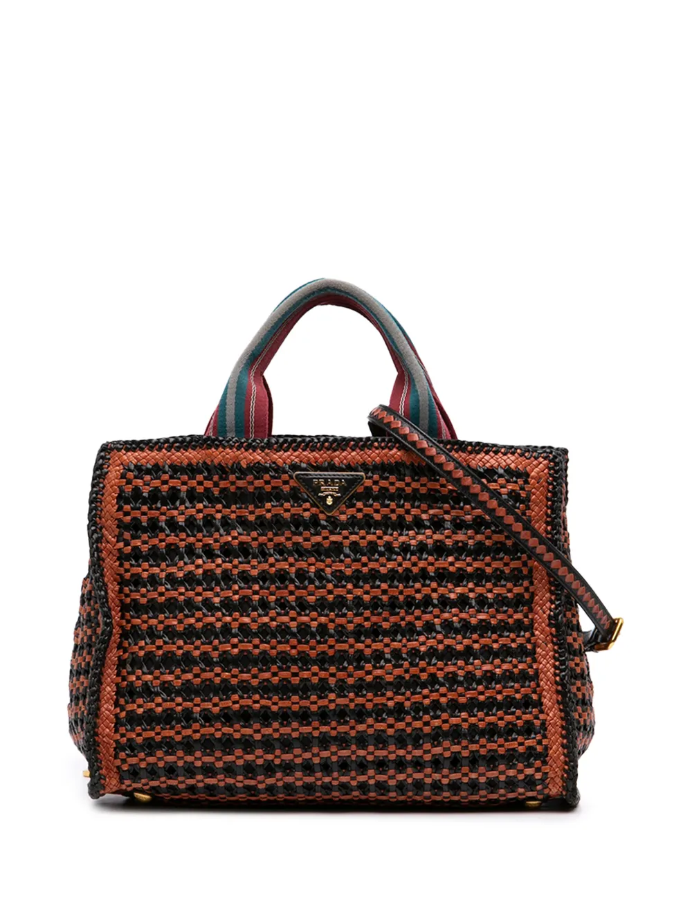 Prada Pre-Owned Borsa a tracolla Madras piccola in pelle di capra bicolore intrecciata 2000-2013 - Nero
