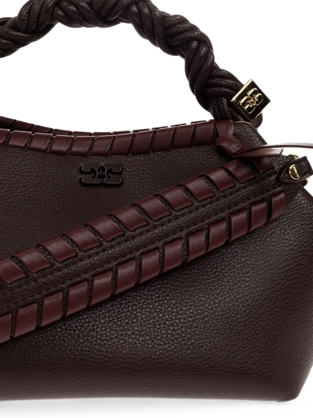 GANNI braided whipstitch-trim tote bag Bruin