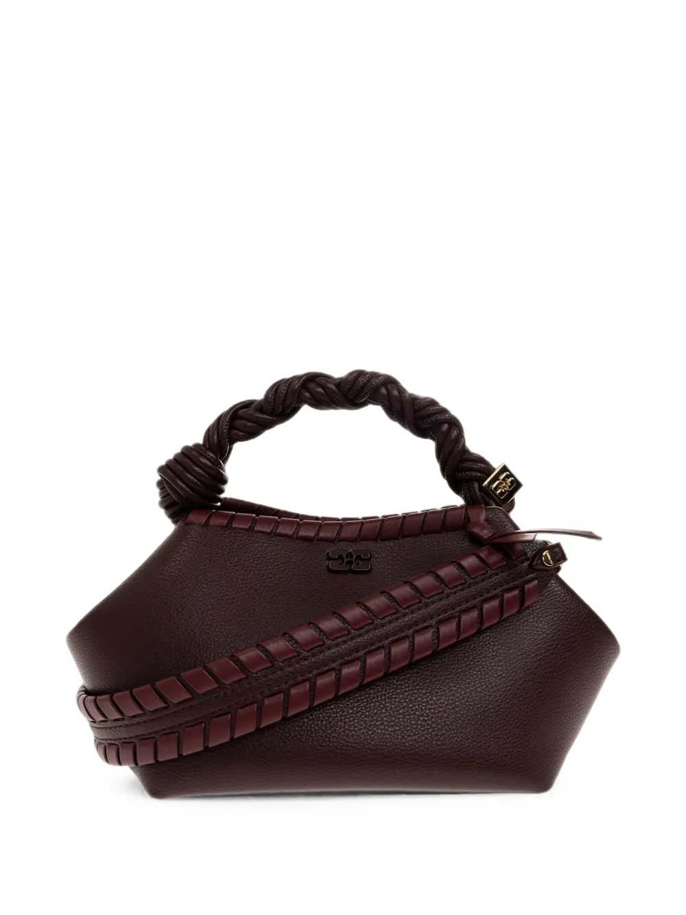 GANNI braided whipstitch-trim tote bag - Marrone
