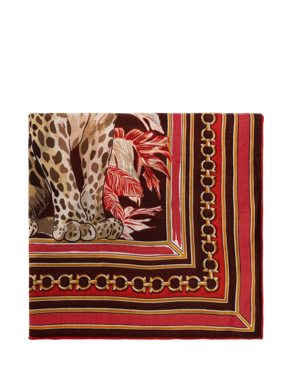 Ferragamo animal-print Gancini-chain scarf - Marrone