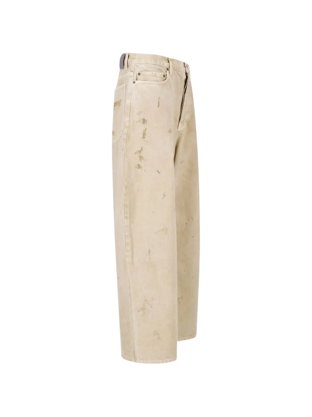 Balenciaga Gerafelde jeans met wijde pijpen en verfspatten print Beige