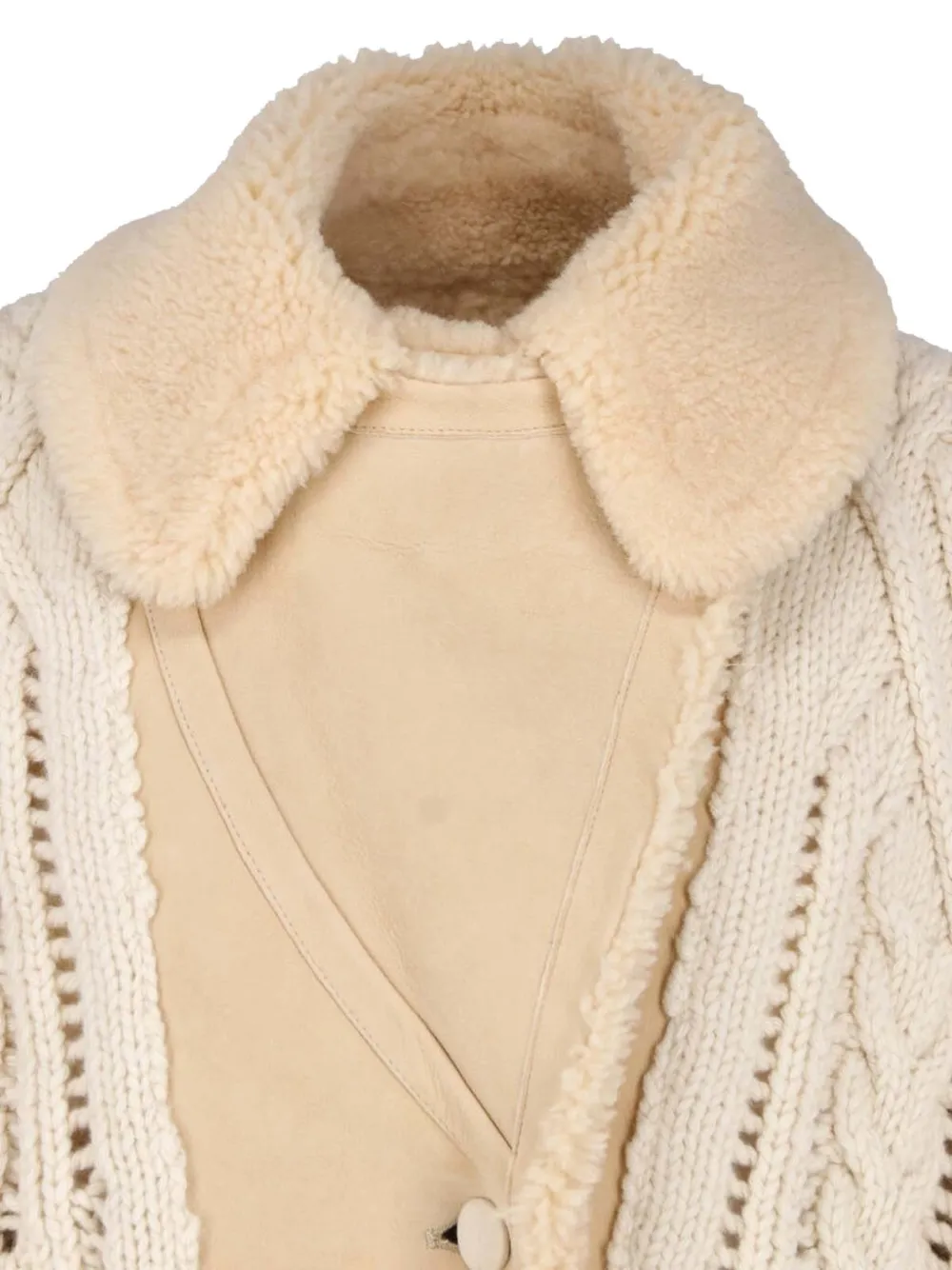 Ermanno Scervino Oversized kabelgebreid vest met lammy kraag Beige