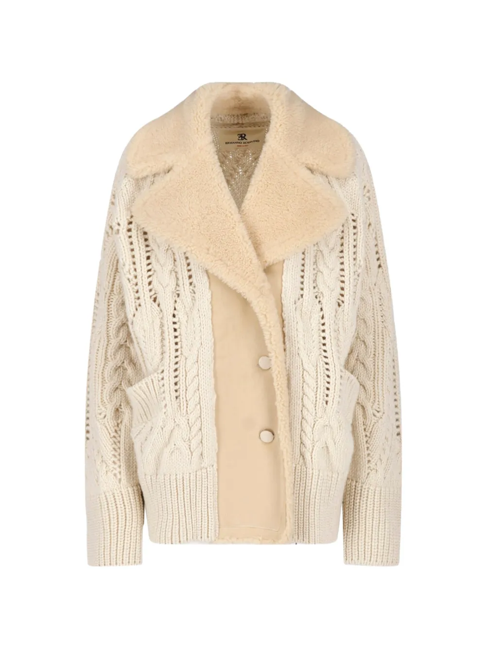 Ermanno Scervino oversized cable-knit shearling-collar cardigan · M/L