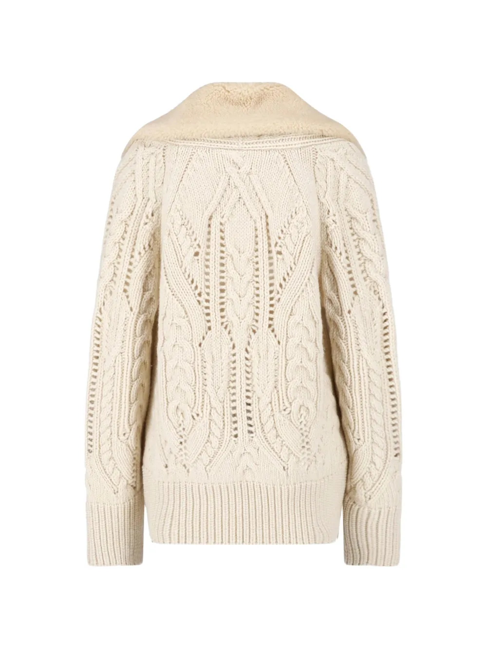 Ermanno Scervino Oversized kabelgebreid vest met lammy kraag Beige