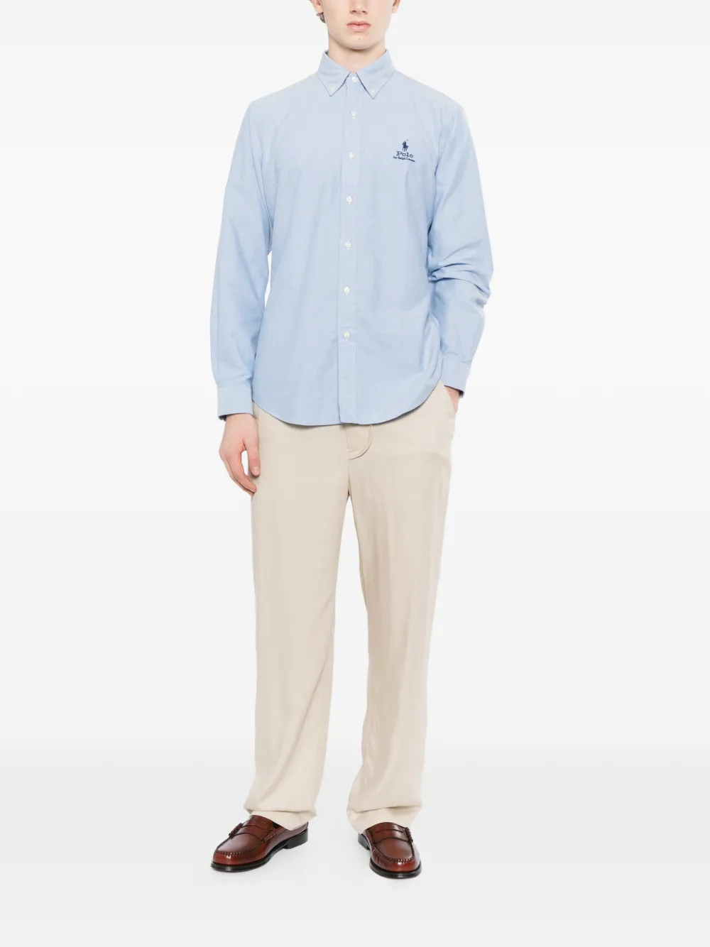 Polo Ralph Lauren logo-embroidered oxford shirt Blauw