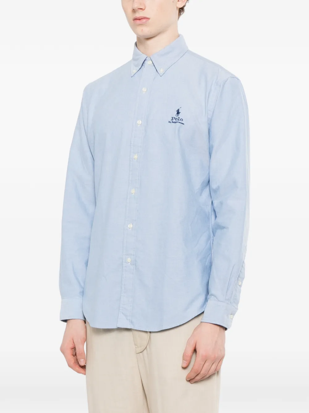 Polo Ralph Lauren logo-embroidered oxford shirt Blauw