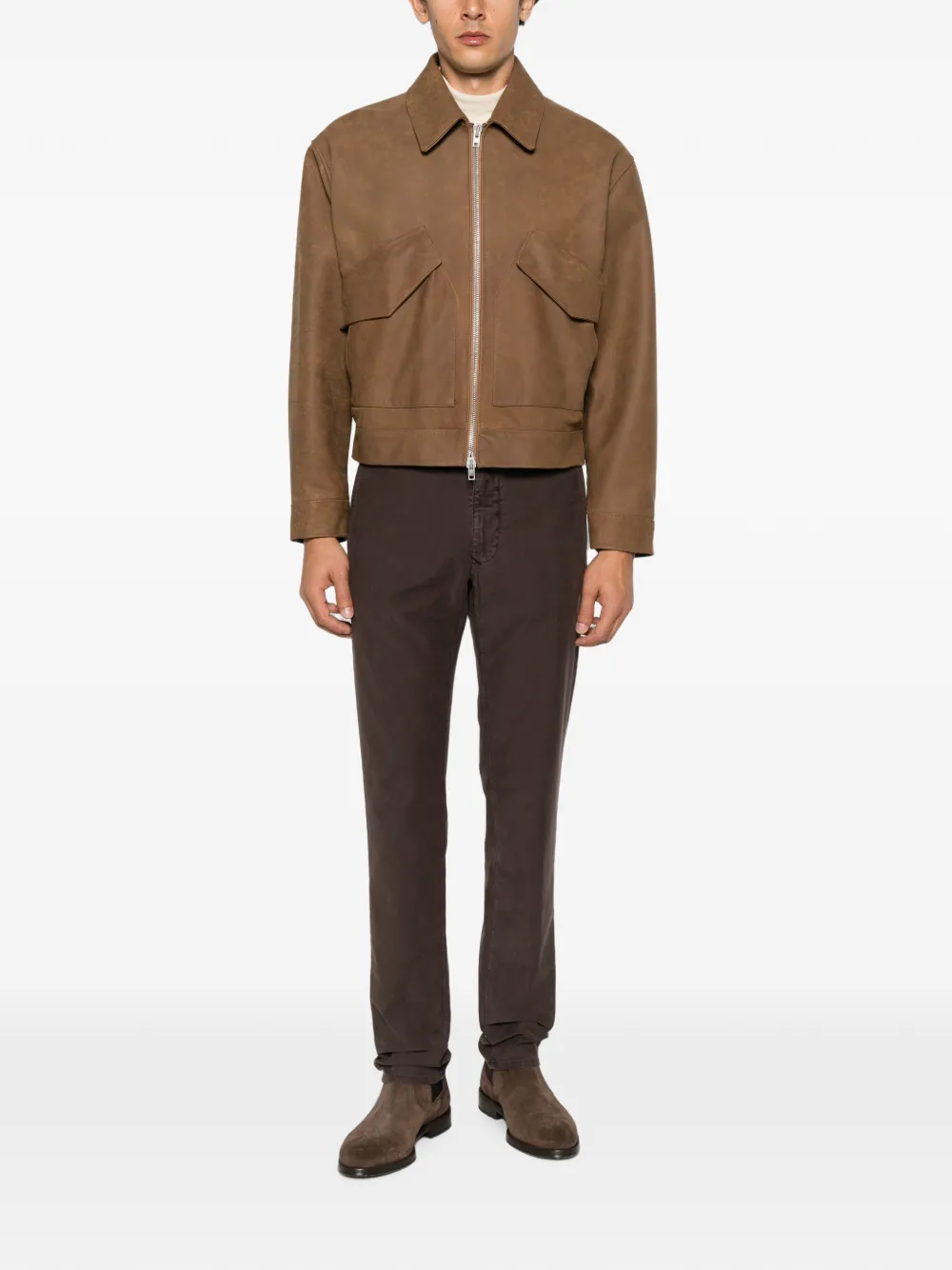 Incotex Chino met knoopsluiting Bruin
