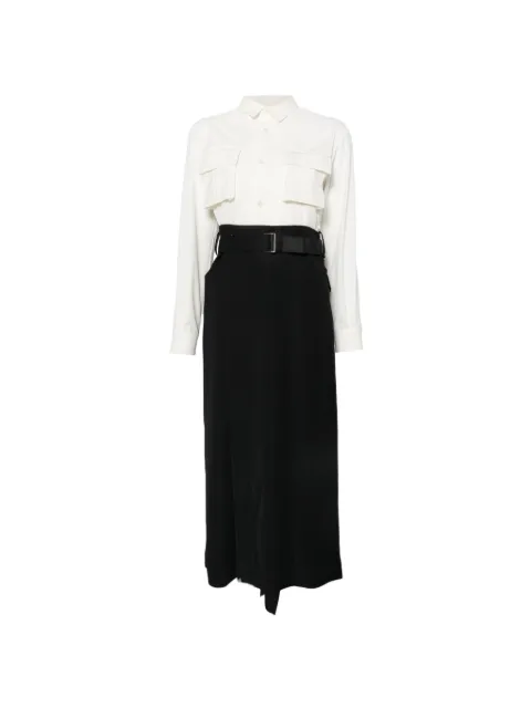 sacai belted layered midi dress