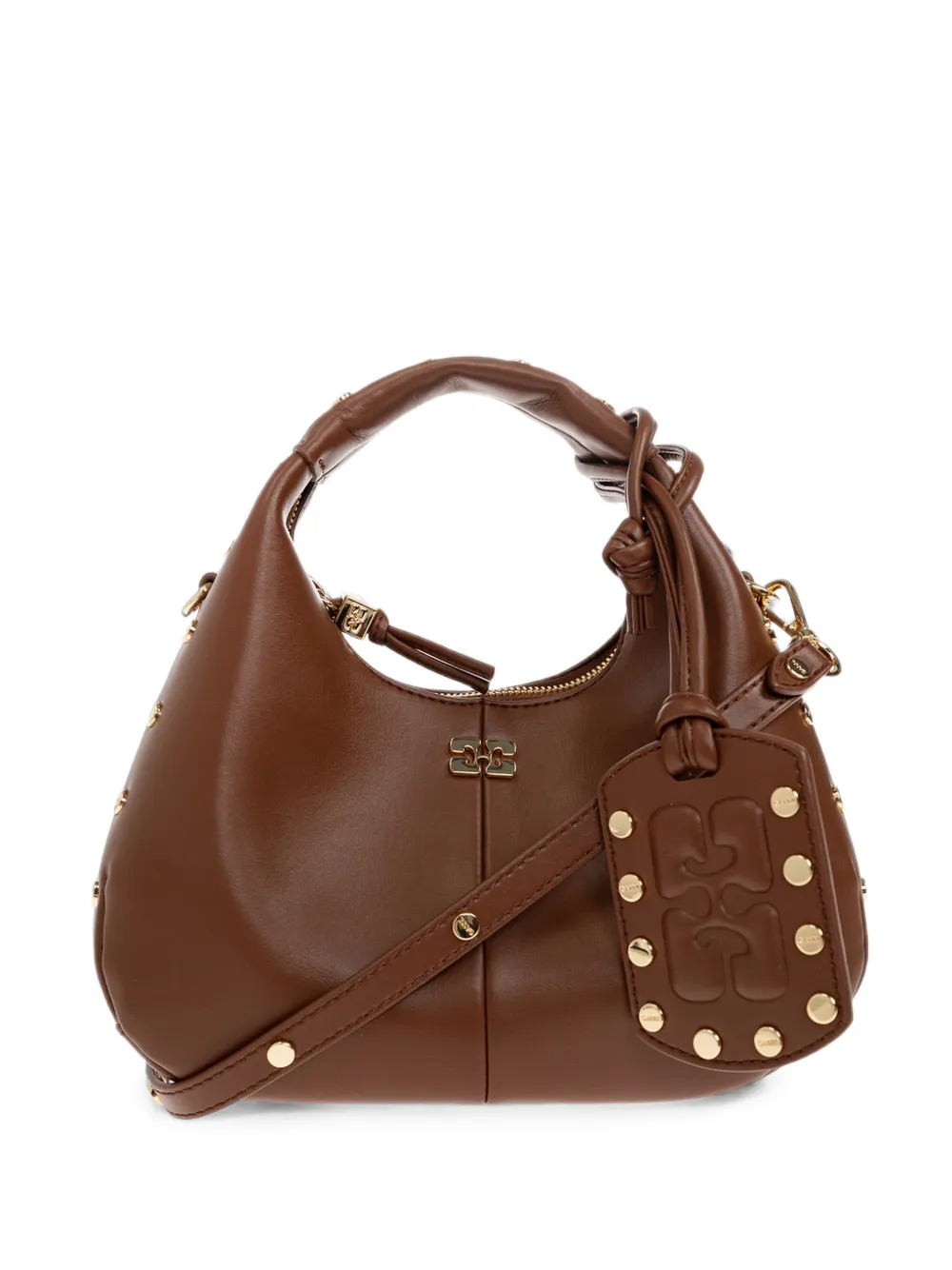 GANNI stud-embellished tote bag - Marrone