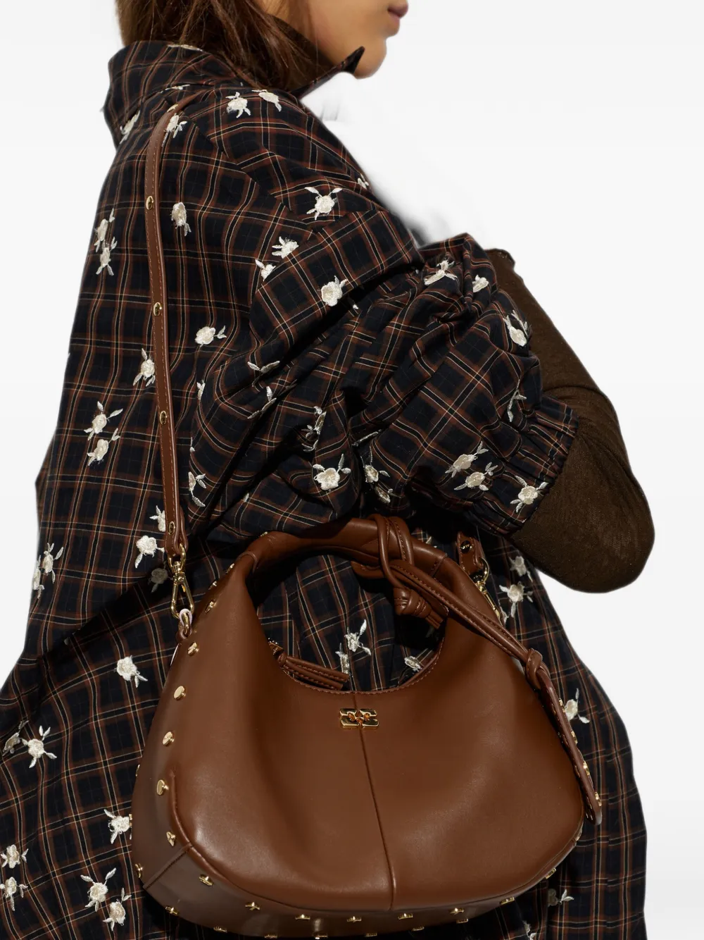 GANNI Shopper verfraaid met studs Bruin