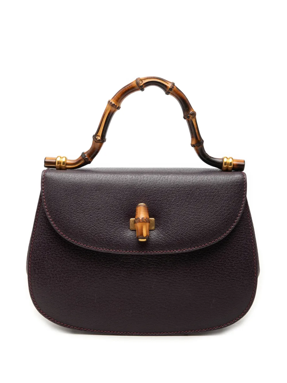 Gucci Pre-Owned Borsa a mano piccola in pelle di vitello con manico in bambù e battente XX secolo - Viola