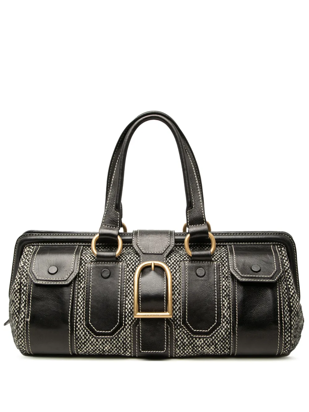 Celine Pre-Owned 2000 Tweed and Leather Ella Frame handbag - Nero