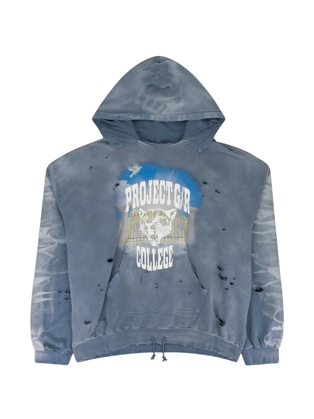 PROTOCOL INDEX distressed graphic-print hoodie - Blu