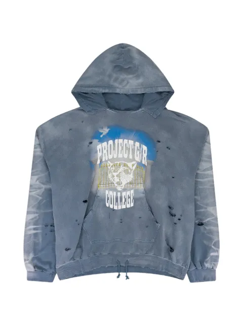 PROTOCOL INDEX distressed graphic-print hoodie