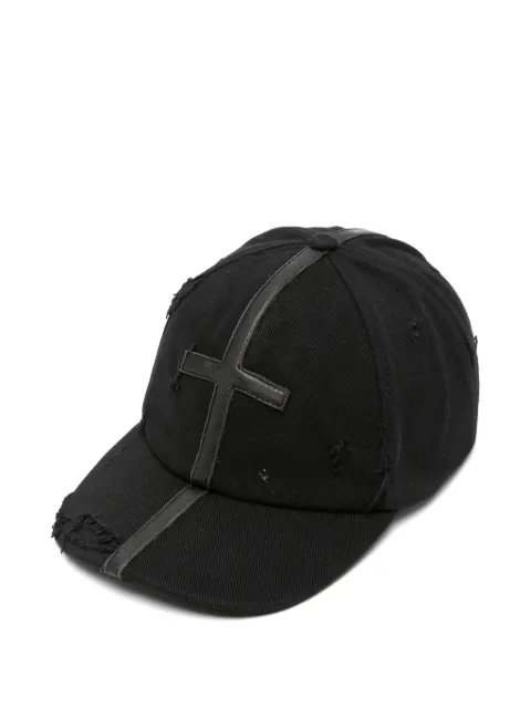 Matières Fécales distressed leather-appliqué baseball cap