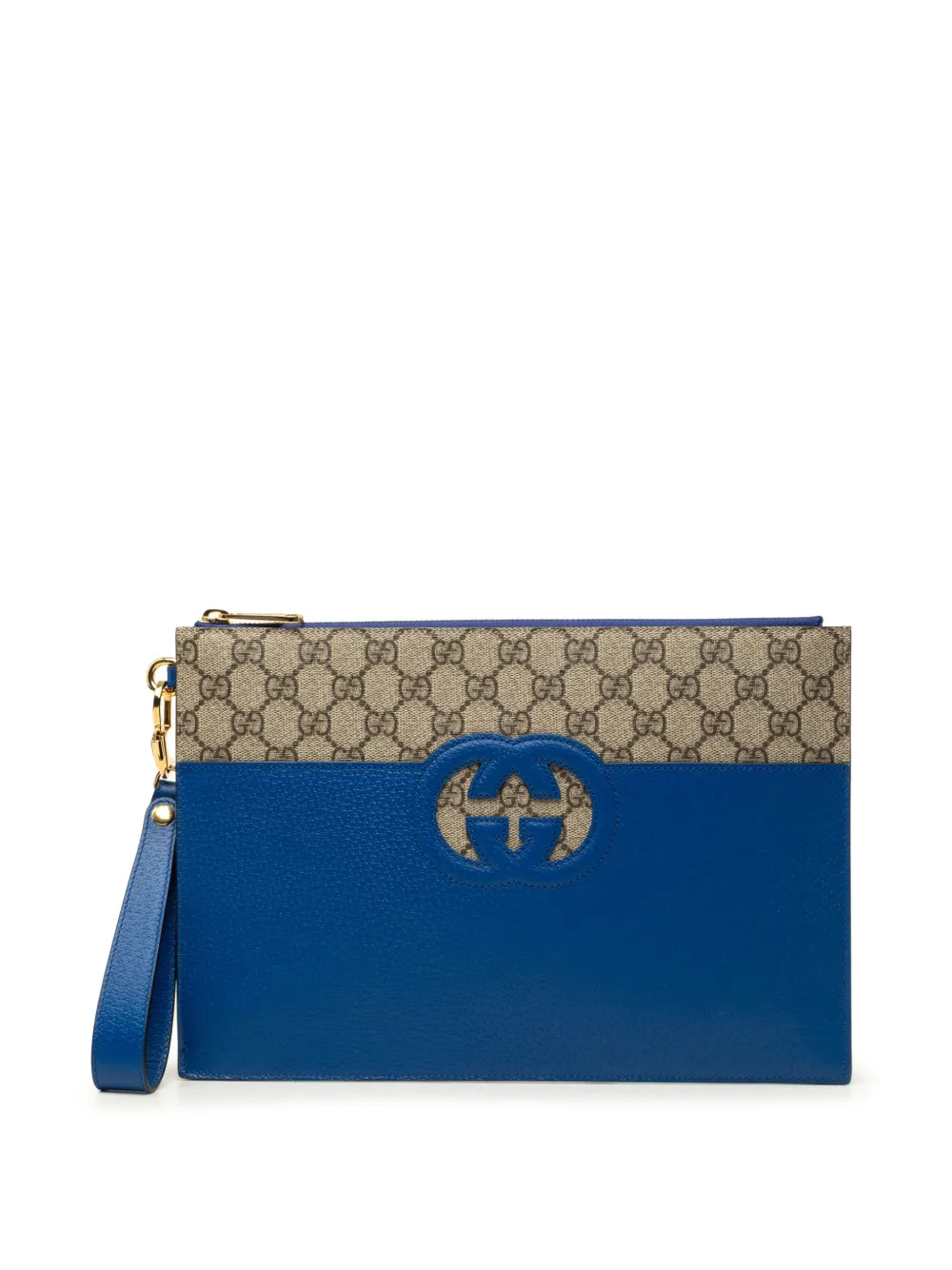 Gucci Pre-Owned 2000-2015 GG Supreme and Calfskin Cut Out Interlocking G clutch bag - Blu
