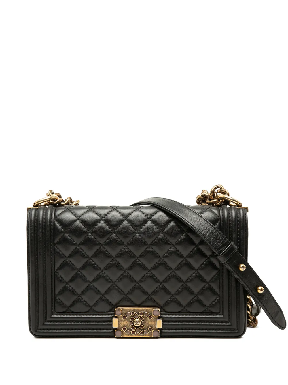 CHANEL Pre-Owned 2020 Old Medium Quilted Lambskin Gripoix Boy Flap crossbody bag - Nero
