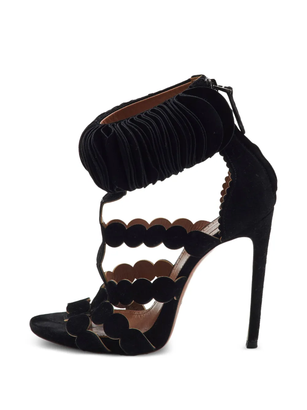 Alaïa Pre-Owned sandales volantées à brides festonnées - Noir Alaïa Pre-Owned sandales volantées à brides festonnées - Noir