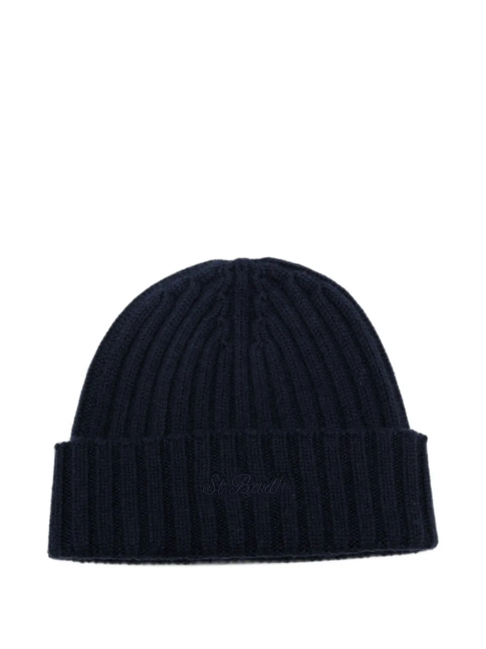 MC2 Saint Barth Kids Wengen logo-embroidered ribbed-knit beanie hat Blauw
