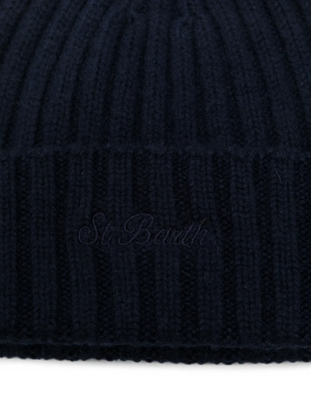 MC2 Saint Barth Kids Wengen logo-embroidered ribbed-knit beanie hat Blauw