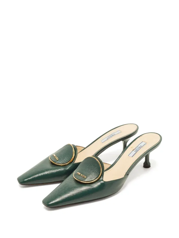 Prada Pre-Owned pointed-toe Leather Mules | 绿色| FARFETCH CN
